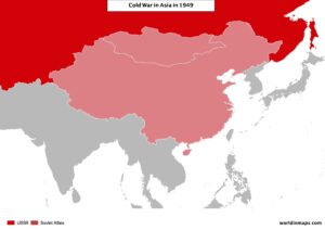 Cold war map of Asia after the civil war of China in 1949