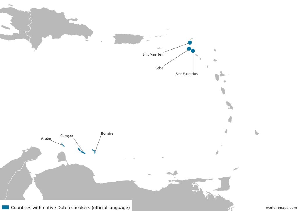 Map of the Caribbean with dutch speaking countries