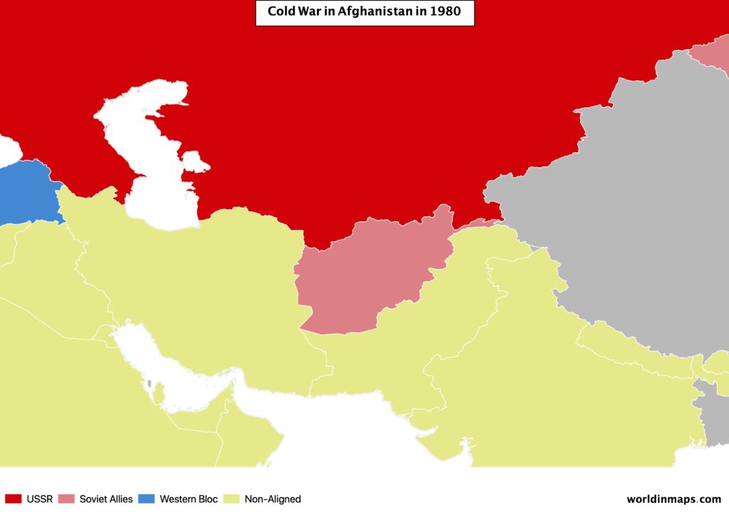 Cold War map of Afghanistan and the surrounding regions in 1980