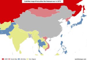 Cold War map of Asia after the Vietnam war in 1975