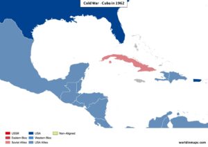 Cold war map of Cuba and surrounding regions in 1962