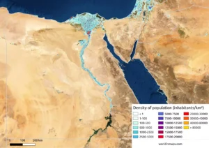 Map density of population of Egypt