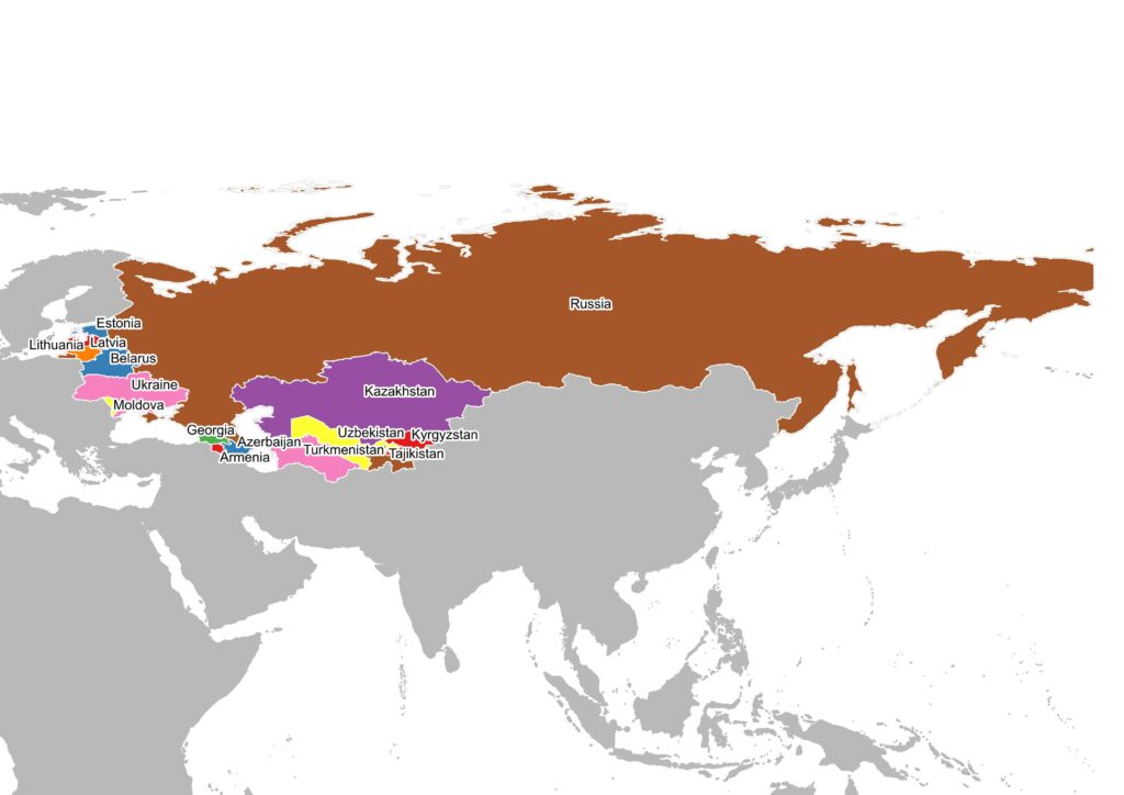 Map of the new countries after the imploding of USSR