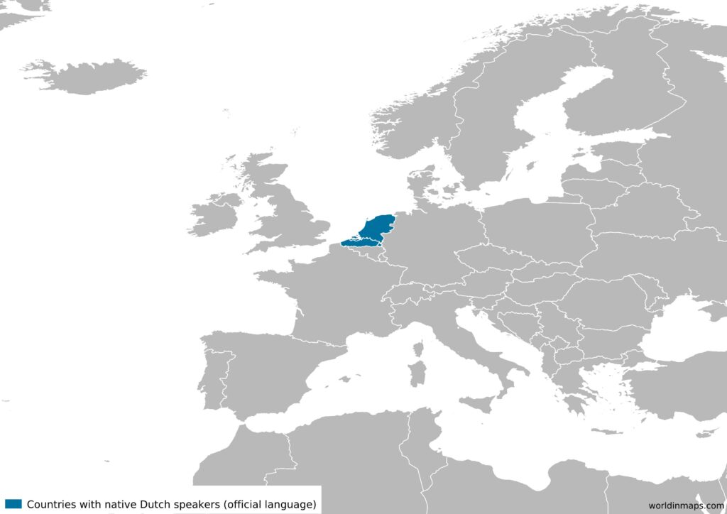 Map of Dutch speaking countries in Europe