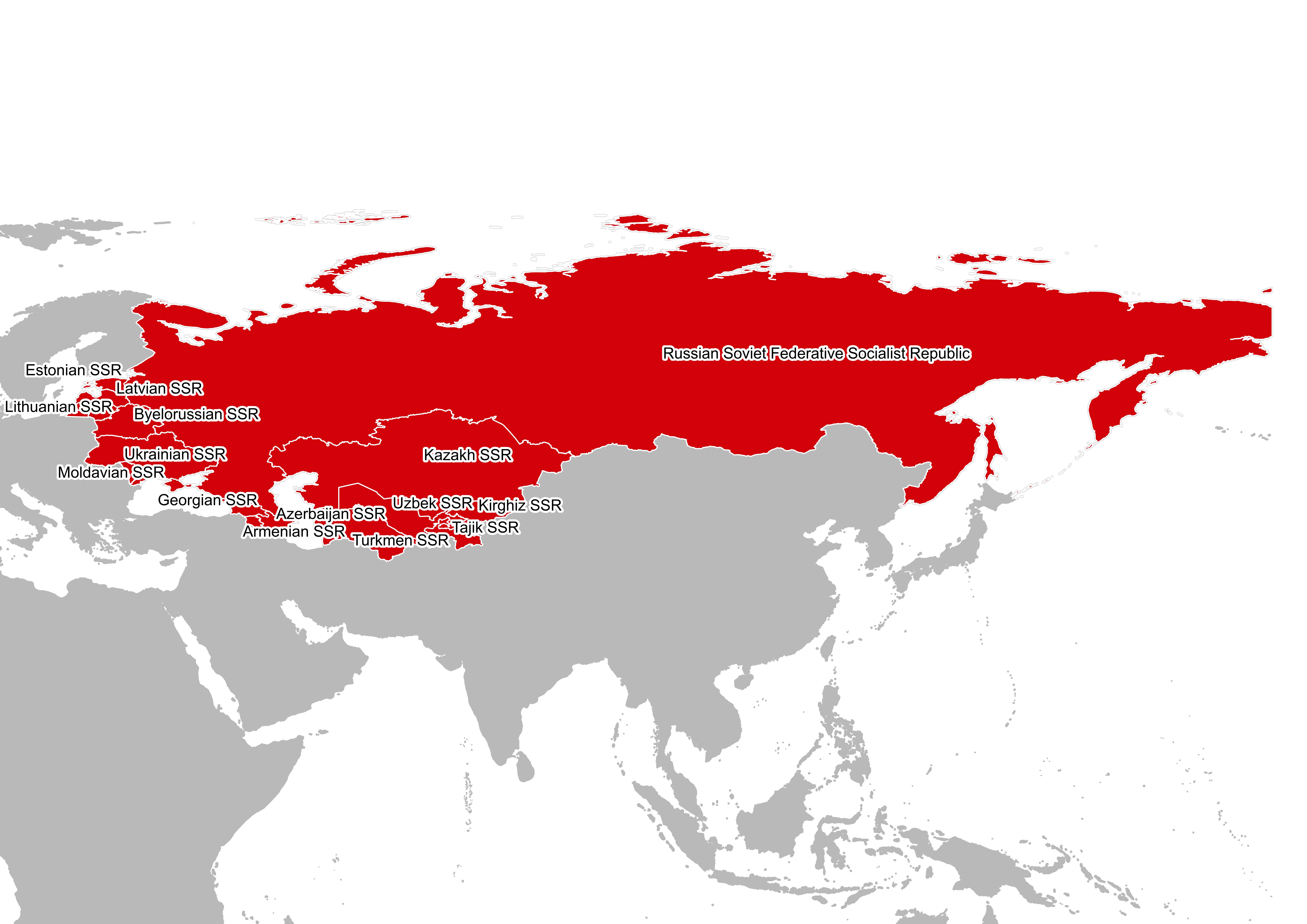 map of the USSR with the 15 republics